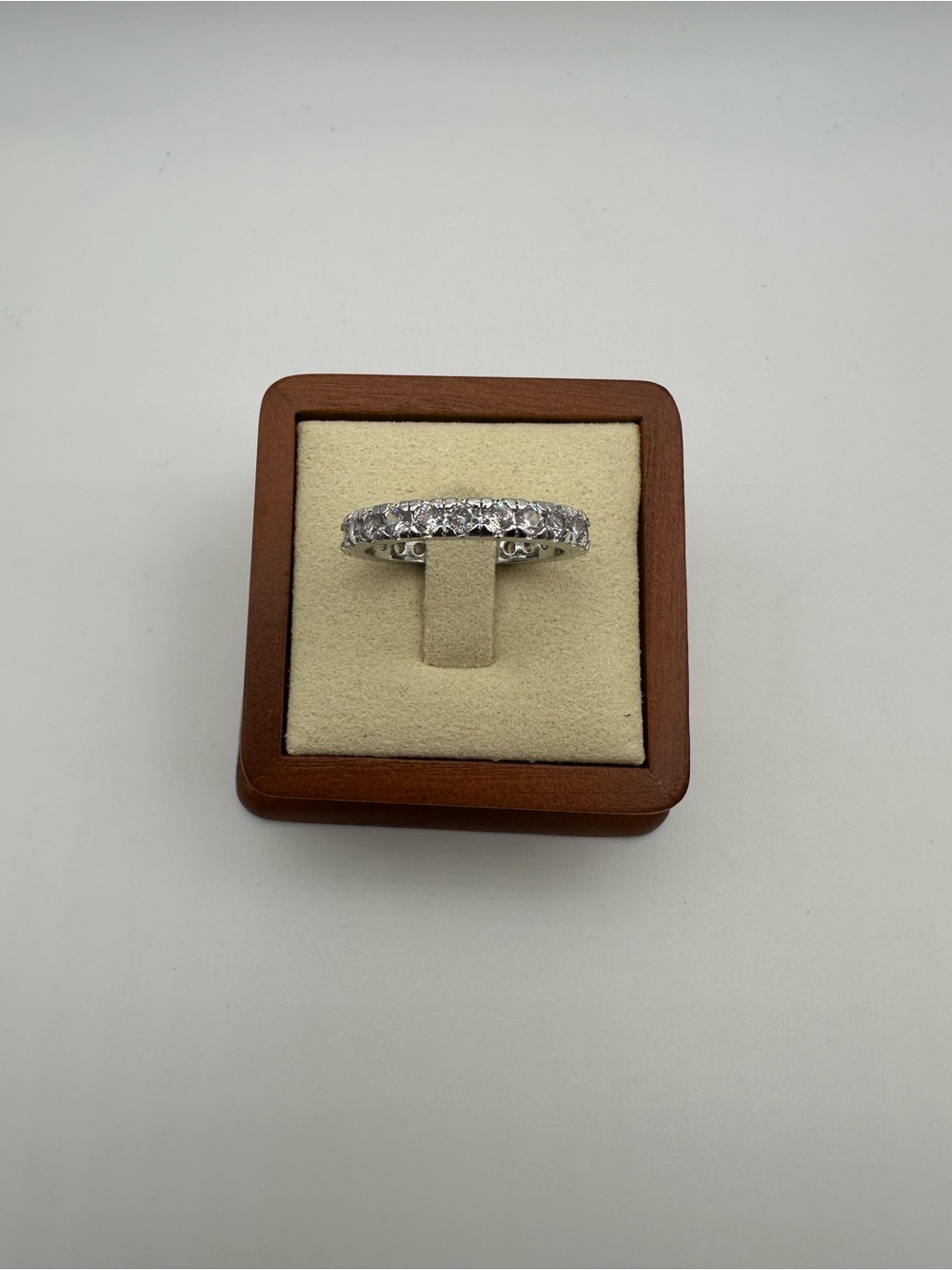 925 Sterling Silver Clear Round Prong Set Eternity Band Ring, Size 10